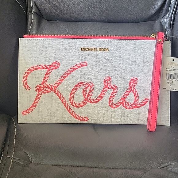 NWT Michael Kors Jet Set Large Zip Clutch Wristlet in Geranium Multi XL SOLD OUT - Picture 3 of 8